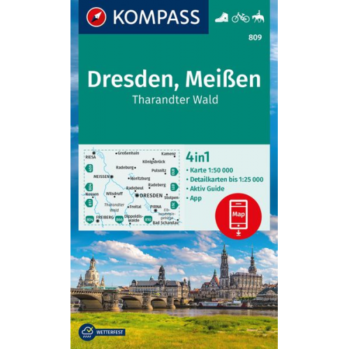 KOMPASS Wanderkarte 809 Dresden, Meißen, Tharandter Wald 1:50.000