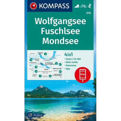 KOMPASS Wanderkarte 018 Wolfgangsee, Fuschlsee, Mondsee 1:25.000