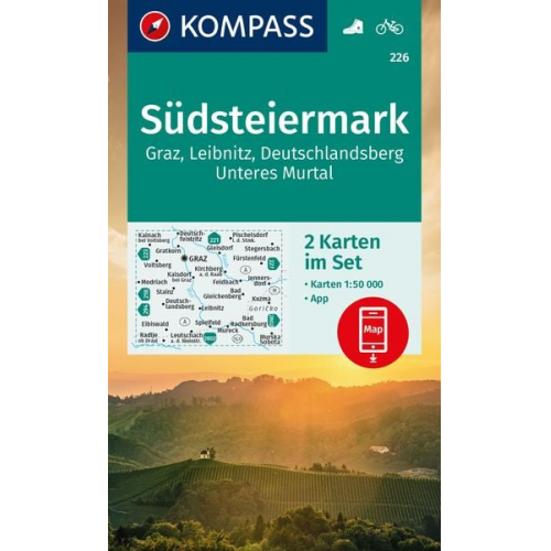 KOMPASS Wanderkarten-Set 226 Südsteiermark, Graz, Leibnitz, Deutschlandsberg, Unteres Murtal (2 Karten) 1:50.000