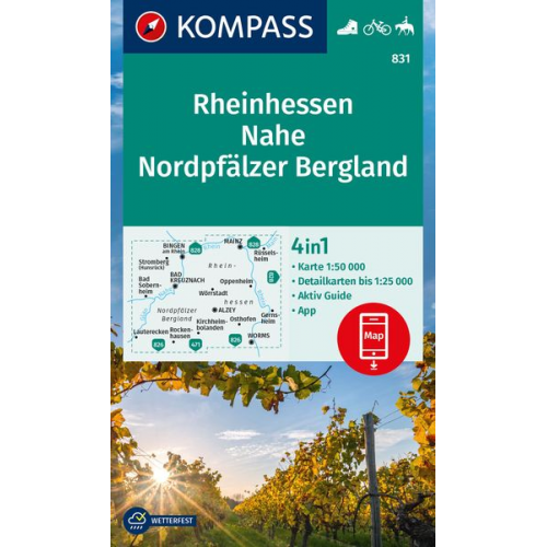 KOMPASS Wanderkarte 831 Rheinhessen, Nahe, Nordpfälzer Bergland 1:50.000