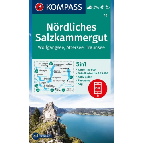 KOMPASS Wanderkarte 18 Nördliches Salzkammergut, Wolfgangsee, Attersee, Traunsee 1:50.000