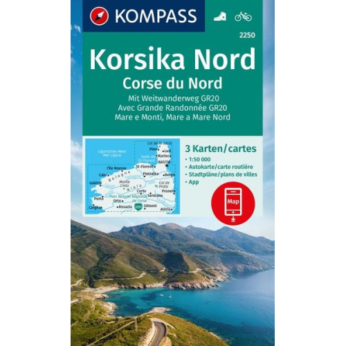 KOMPASS Wanderkarten-Set 2250 Korsika Nord, Corse du Nord, Weitwanderweg GR20 (3 Karten) 1:50.000
