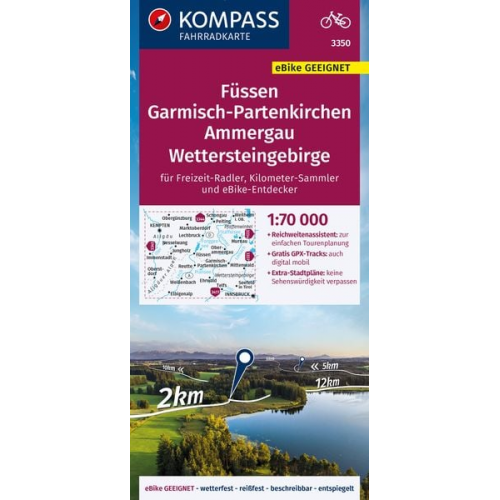 KOMPASS Fahrradkarte 3350 Füssen, Garmisch-Partenkirchen, Ammergau, Wettersteingebirge 1:70.000