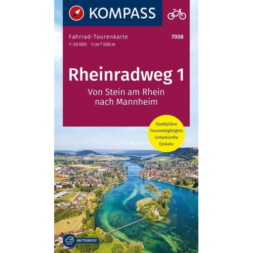KOMPASS Fahrrad-Tourenkarte Rheinradweg 1 1:50.000