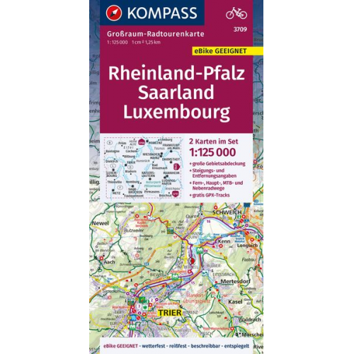 KOMPASS Großraum-Radtourenkarte 3709 Rheinland-Pfalz, Saarland, Luxembourg 1:125.000
