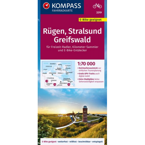 KOMPASS Fahrradkarte 3319 Rügen, Stralsund, Greifswald 1:70.000