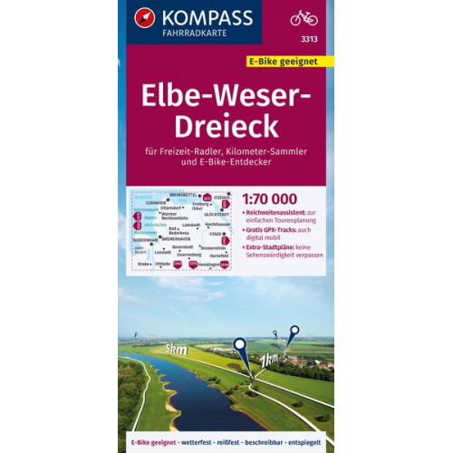 KOMPASS Fahrradkarte 3313 Elbe-Weser-Dreieck 1:70.000