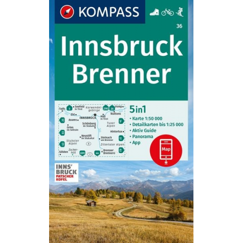 KOMPASS Wanderkarte 36 Innsbruck, Brenner 1:50.000