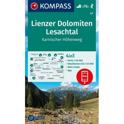 KOMPASS Wanderkarte 47 Lienzer Dolomiten, Lesachtal, Karnischer Höhenweg 1:50.000