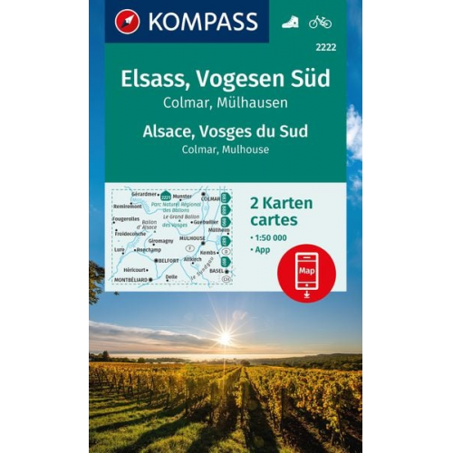 KOMPASS Wanderkarten-Set 2222 Elsass, Vogesen Süd, Alsace, Vosges du Sud, Colmar, Mülhausen, Mulhouse (2 Karten) 1:50.000