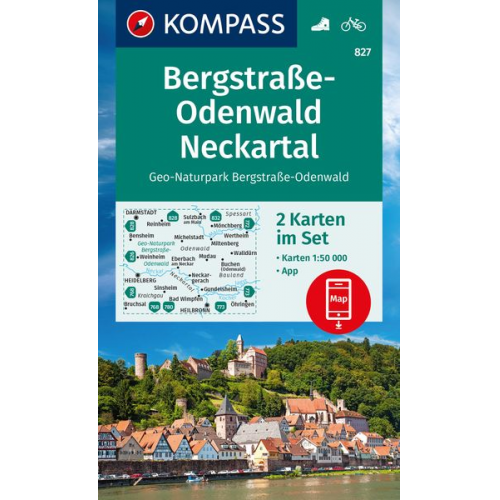 KOMPASS Wanderkarten-Set 827 Bergstraße-Odenwald, Neckartal, Geo-Naturpark Bergstraße-Odenwald (2 Karten) 1:50.000