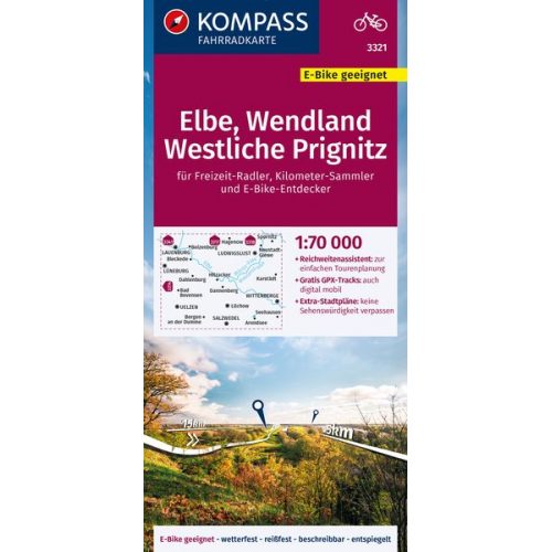 KOMPASS Fahrradkarte 3321 Elbe, Wendland, Westliche Prignitz 1:70.000