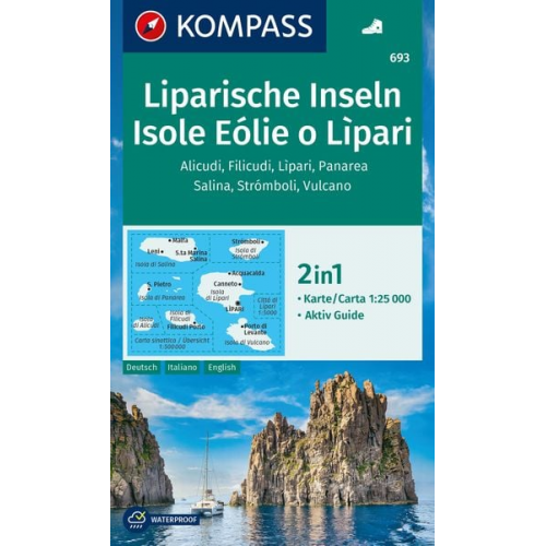 KOMPASS Wanderkarte 693 Liparische Inseln, Isole Eólie o Lìpari, Alicudi, Filicudi, Lìpari, Panarea, Salina, Strómboli, Vulcano 1:25.000