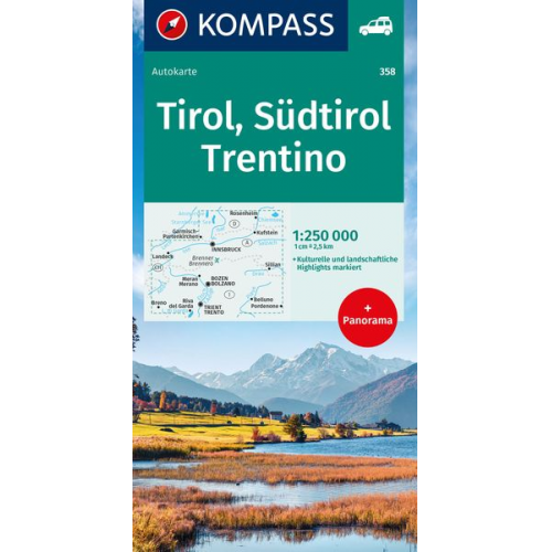KOMPASS Autokarte Tirol, Südtirol, Trentino/Tirolo, Alto Adige, Trentino 1:250.000