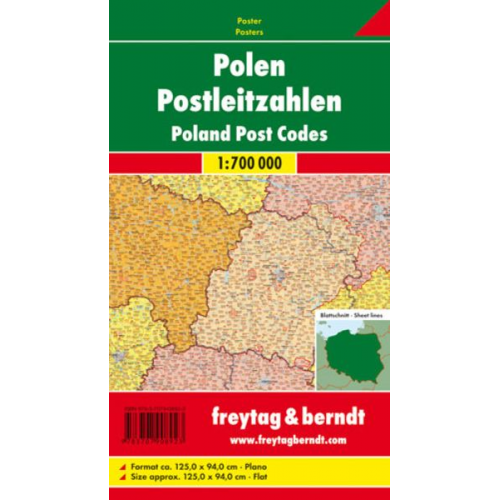 Freytag & Berndt Poster Polen, Postleitzahlen, ohne Metallstäbe. Poland, Post Codes
