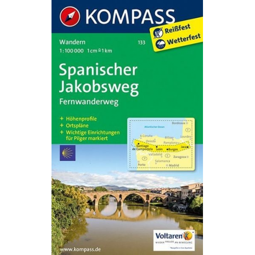 KOMPASS Wanderkarte 133 Spanischer Jakobsweg 1:100.000