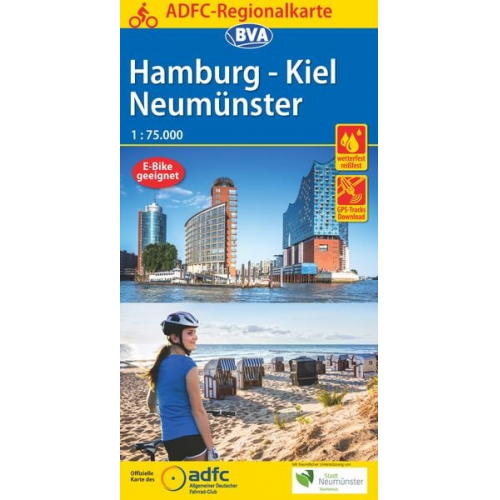 ADFC-Regionalkarte Hamburg/Neumünster/Kiel 1:75.000, reiß- und wetterfest, mit GPS-Tracks-Download