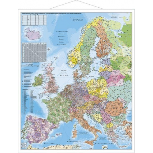 Heinrich Stiefel - Stiefel Wandkarte Großformat Europa, PLZ, mit Metallstäben