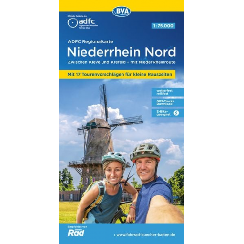 ADFC-Regionalkarte Niederrhein Nord, 1:75.000, mit Tagestourenvorschlägen, reiß-