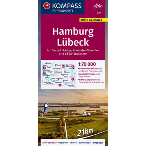 KOMPASS Fahrradkarte 3341 Hamburg, Lübeck 1:70.000