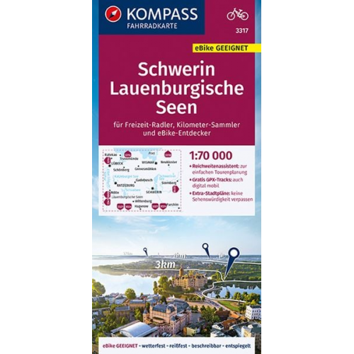 KOMPASS Fahrradkarte 3317 Schwerin, Lauenburgische Seen 1:70.000