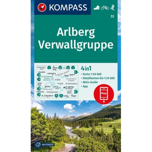 KOMPASS Wanderkarte 33 Arlberg, Verwallgruppe 1:50.000