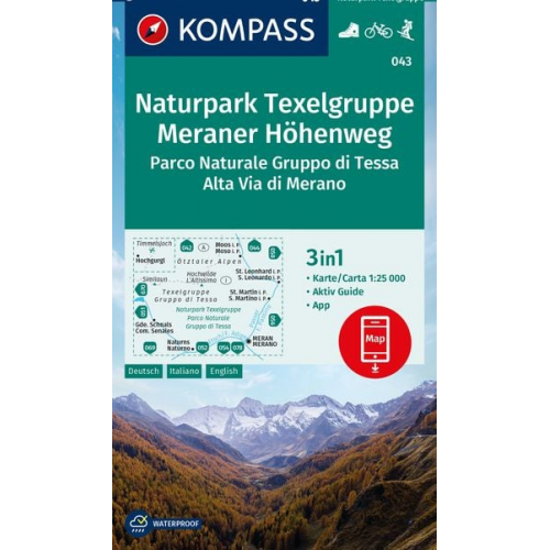 KOMPASS Wanderkarte 043 Naturpark Texelgruppe, Meraner Höhenweg, Parco Naturale Gruppo di Tessa, Alta Via di Merano 1:25.000