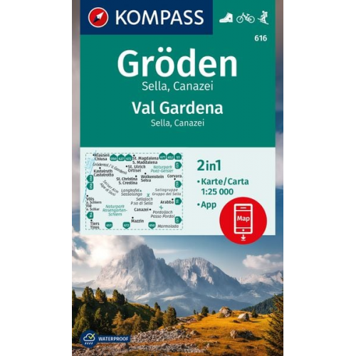 KOMPASS Wanderkarte 616 Gröden / Val Gardena, Sella, Canazei 1:25.000