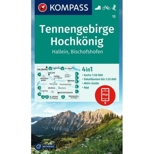 KOMPASS Wanderkarte 15 Tennengebirge, Hochkönig, Hallein, Bischofshofen 1:50.000