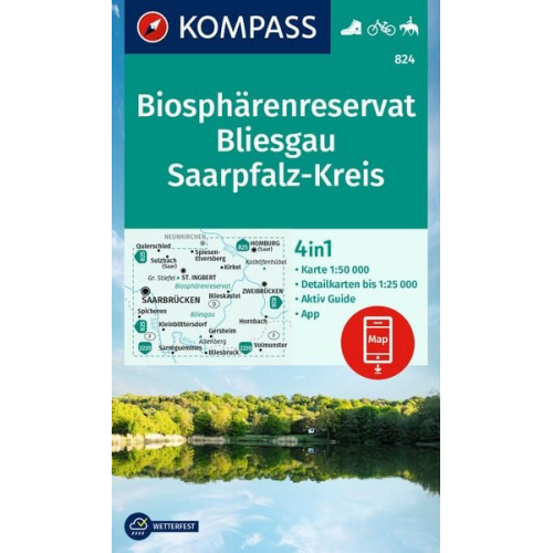KOMPASS Wanderkarte 824 Biosphärenreservat Bliesgau & Saarpfalz-Kreis 1:25.000
