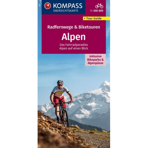 KOMPASS Radfernwegekarte Radfernwege & Biketouren Alpen - Übersichtskarte 1:500.000
