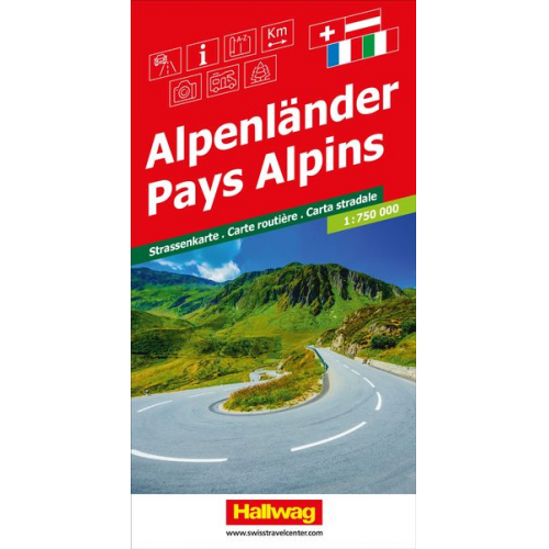 Hallwag Strassenkarte Alpenländer 1:750.000