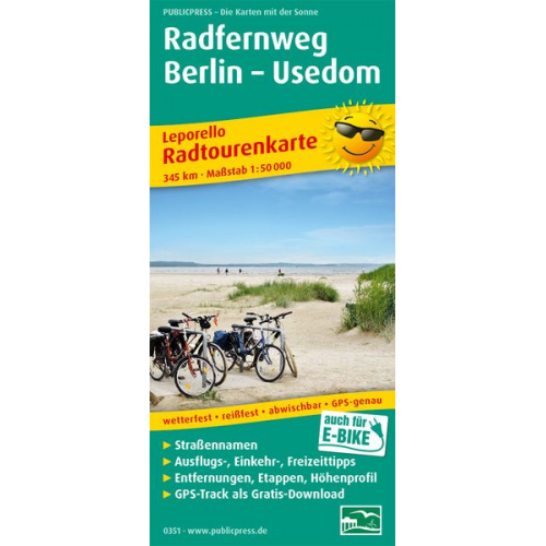 Radwanderkarte Radfernweg Berlin - Usedom