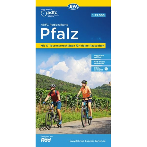 ADFC-Regionalkarte Pfalz, 1:75.000, mit Tagestourenvorschlägen, reiß- und wetterfest, E-Bike-geeignet, GPS-Tracks Download