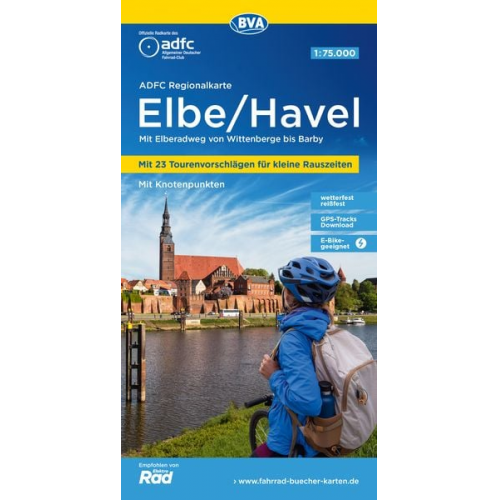 ADFC-Regionalkarte Elbe/Havel, 1:75.000, mit Tagestourenvorschlägen, mit Knotenpunkten, reiß- und wetterfest, E-Bike-geeignet, GPS-Tracks Download