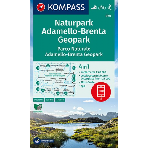 KOMPASS Wanderkarte 070 Naturpark Adamello-Brenta Geopark, Parco Naturale Adamello-Brenta Geopark 1:40.000