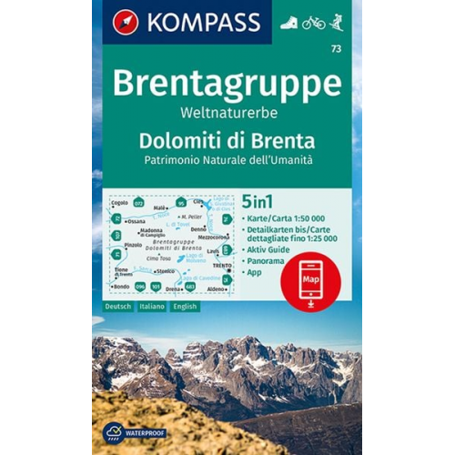 KOMPASS Wanderkarte 73 Brentagruppe, Weltnaturerbe, Dolomiti di Brenta 1:50.000