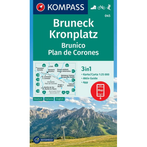 KOMPASS Wanderkarte 045 Bruneck, Kronplatz / Brunico, Plan de Corones 1:25.000