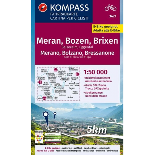 KOMPASS Fahrradkarte 3421 Meran, Bozen und Umgebung 1:50.000