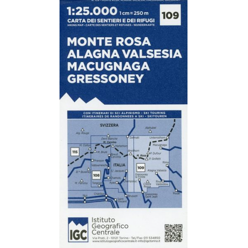 Wanderkarte 109 Monte Rosa, Valesia 1:25000