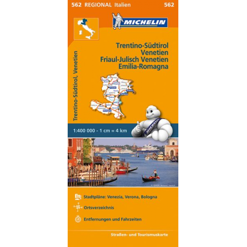 Michelin Trentino-Südtirol,Venetien, Friaul-Julisch Venetien, Emilia Romagna. Straßen- und Tourismuskarte 1:400.000