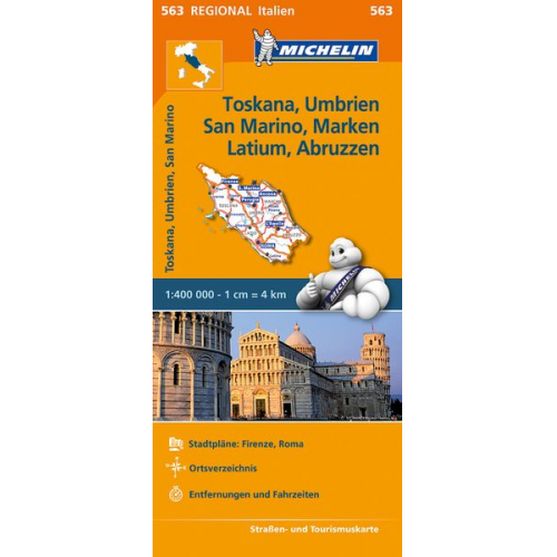 Michelin Toskana, Umbrien, San Marino, Marken, Latium, Abruzzen. Straßen- und Tourismuskarte 1:400.000