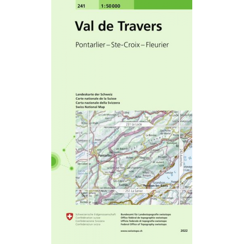 Swisstopo 1 : 50 000 Val De Travers