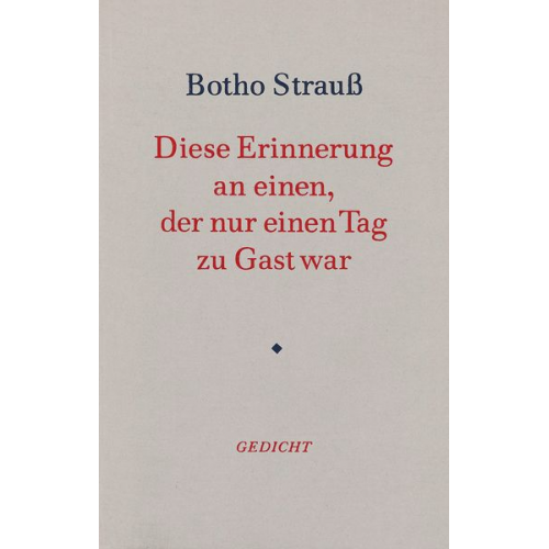 Botho Strauß - Diese Erinnerung an einen, der nur einen Tag zu Gast war