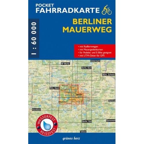 Pocket-Fahrradkarte Berliner Mauerweg 1:60 000