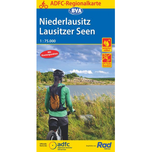 ADFC-Regionalkarte Niederlausitz Lausitzer Seen, 1:75.000, reiß- und wetterfest, GPS-Tracks Download