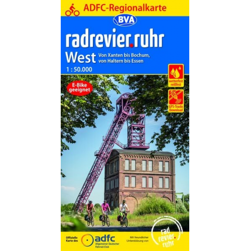 ADFC-Regionalkarte radrevier.ruhr West, 1:50.000, mit Tagestourenvorschlägen, reiß- und wetterfest, E-Bike-geeignet, GPS-Tracks Download