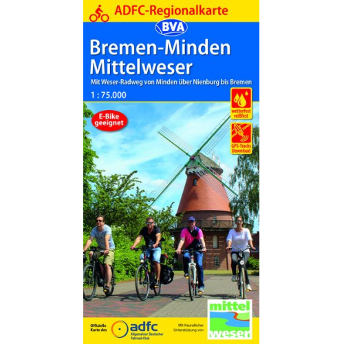 ADFC-Regionalkarte Bremen-Minden Mittelweser, 1:75.000, mit Tagestourenvorschlägen, reiß- und wetterfest, E-Bike-geeignet, GPS-Tracks Download