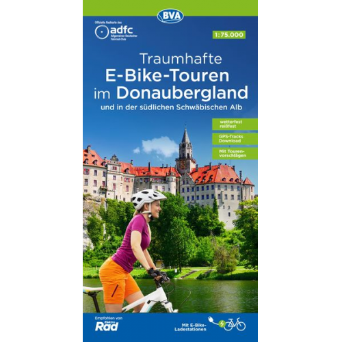 ADFC-Regionalkarte Traumhafte E-Bike-Touren im Donaubergland, 1:75.000, mit Tagestourenvorschlägen, reiß- und wetterfest, GPS-Tracks Download