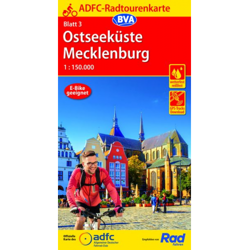 ADFC-Radtourenkarte 3 Ostseeküste Mecklenburg 1:150.000, reiß- und wetterfest, E-Bike geeignet, GPS-Tracks Download